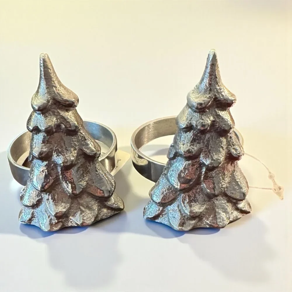 Set of 6 Crate&Barrel Christmas Holiday Silver Napkin Rings